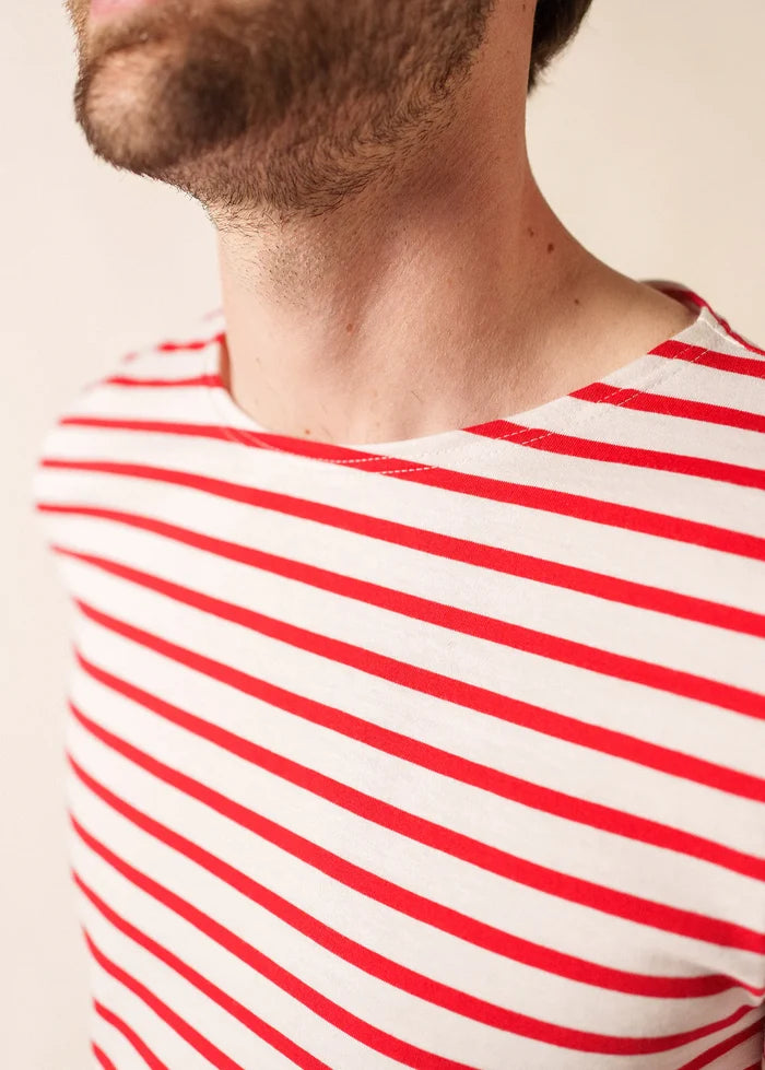 Saint James Breton Stripe Short-Sleeve T-Shirt - white with red stripes