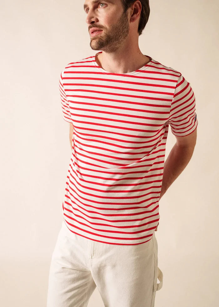 Saint James Breton Stripe Short-Sleeve T-Shirt - white with red stripes
