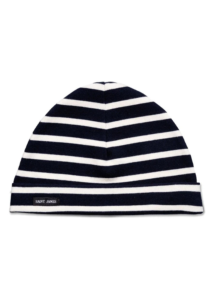 Saint James Cotton-rich Navy and White Striped Sailor Beanie