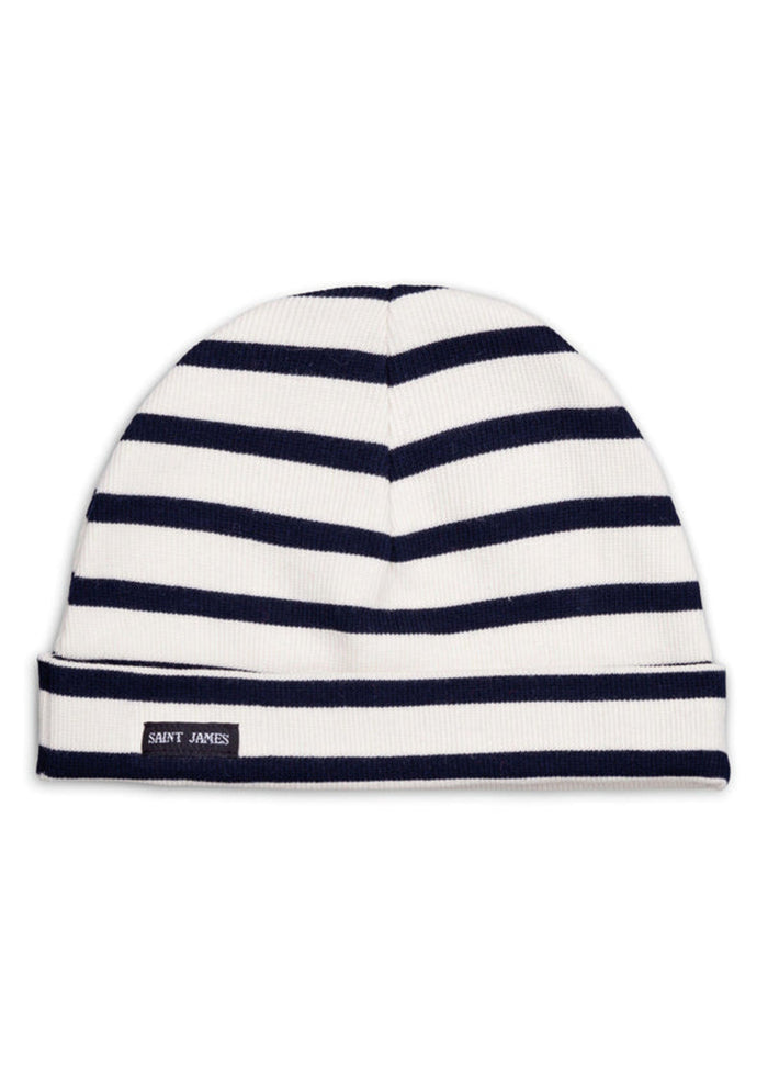 Saint James Cotton-rich White and Navy Striped Sailor Beanie