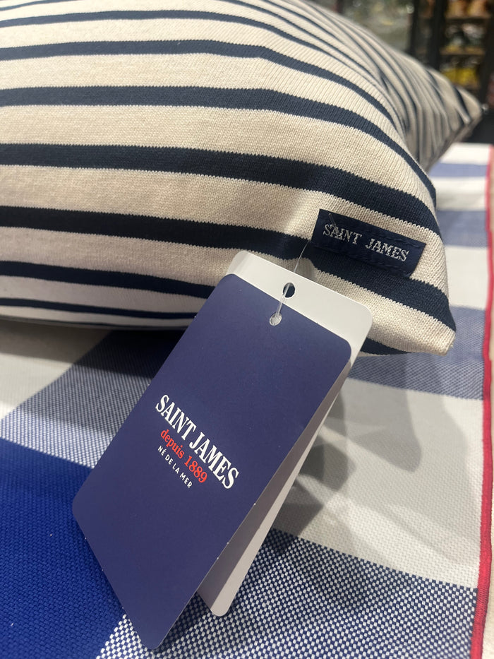 Saint James Pure Cotton White and Navy Breton Stripe Sailor Cushion
