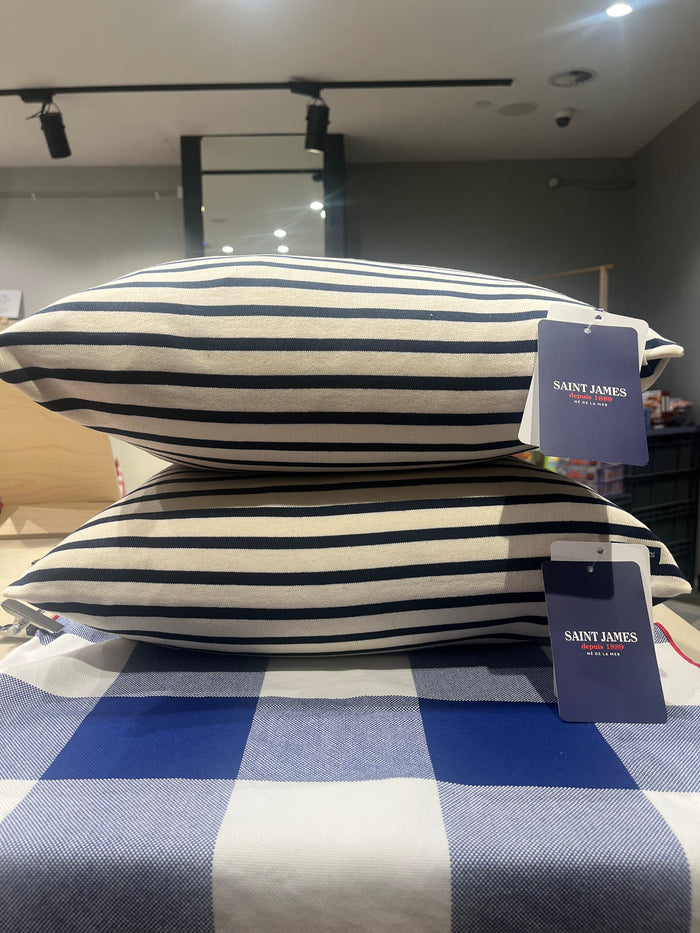 Saint James Pure Cotton White and Navy Breton Stripe Sailor Cushion
