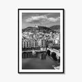Bosa Black and White Fine Art Photo Print, Sardinia Italy, Sardegna, Aerial View, Poster