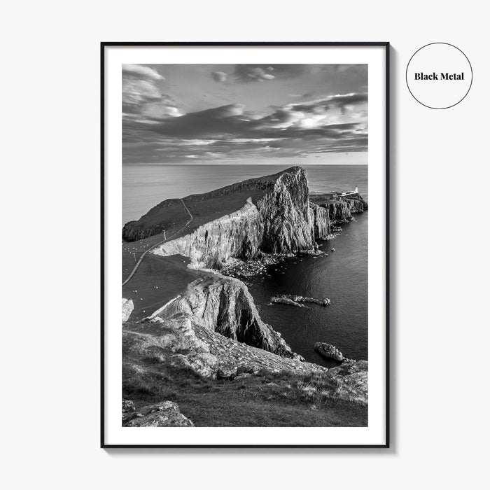 Neist Point Lighthouse Black and White Fine Art Photo Print, Isle of Skye Poster