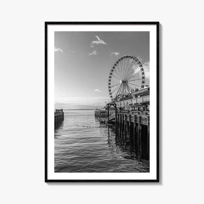 Seattle Black and White Fine Art Photo Print, Great Wheel Poster
