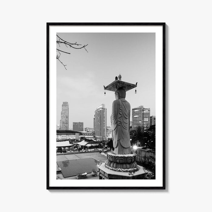 Seoul Black and White Fine Art Photo Print, Bongeunsa Temple, Gangnam, South Korea, Poster