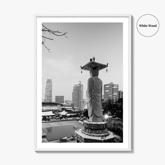 Seoul Black and White Fine Art Photo Print, Bongeunsa Temple, Gangnam, South Korea, Poster