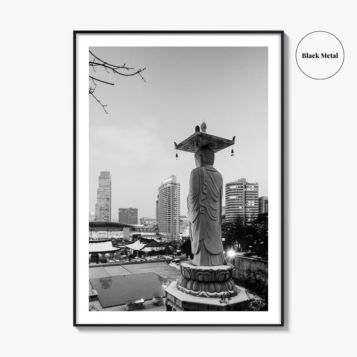 Seoul Black and White Fine Art Photo Print, Bongeunsa Temple, Gangnam, South Korea, Poster