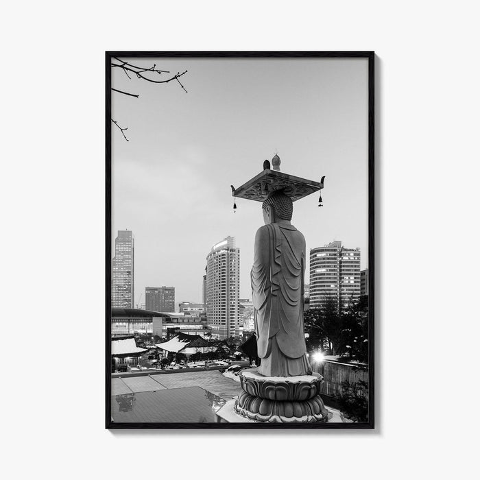 Seoul Black and White Fine Art Photo Print, Bongeunsa Temple, Gangnam, South Korea, Poster
