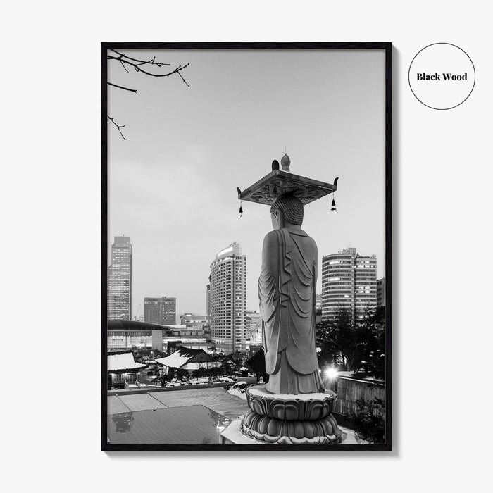 Seoul Black and White Fine Art Photo Print, Bongeunsa Temple, Gangnam, South Korea, Poster