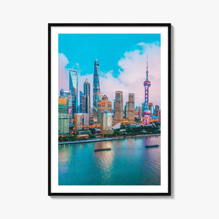 Shanghai Skyline Fine Art Photo Print, Pudong, Aerial Night, China Wall Decor Poster