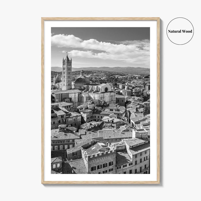 Siena Black and White Fine Art Photo Print, Tuscany Italy Duomo, Mangia Tower Poster