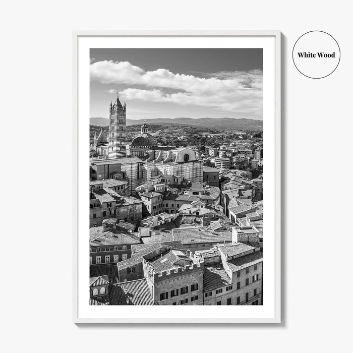 Siena Black and White Fine Art Photo Print, Tuscany Italy Duomo, Mangia Tower Poster