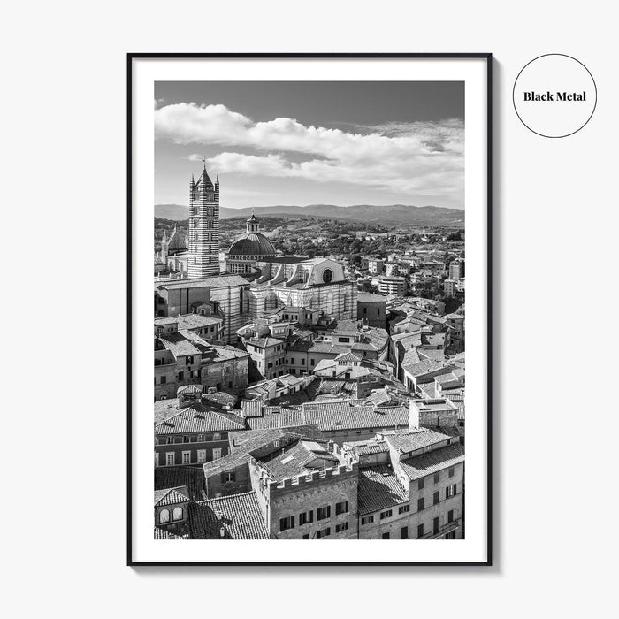 Siena Black and White Fine Art Photo Print, Tuscany Italy Duomo, Mangia Tower Poster