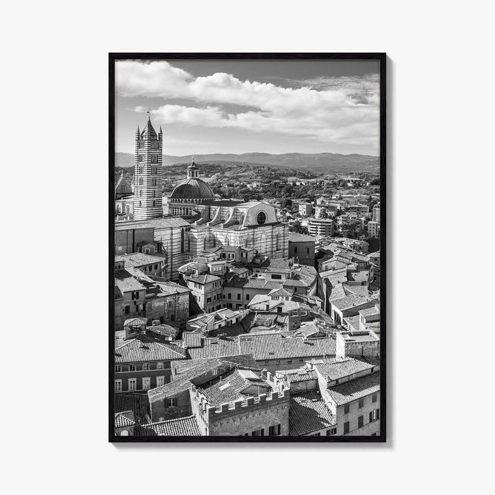 Siena Black and White Fine Art Photo Print, Tuscany Italy Duomo, Mangia Tower Poster