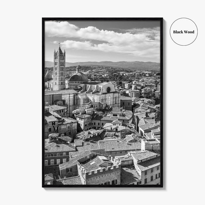 Siena Black and White Fine Art Photo Print, Tuscany Italy Duomo, Mangia Tower Poster