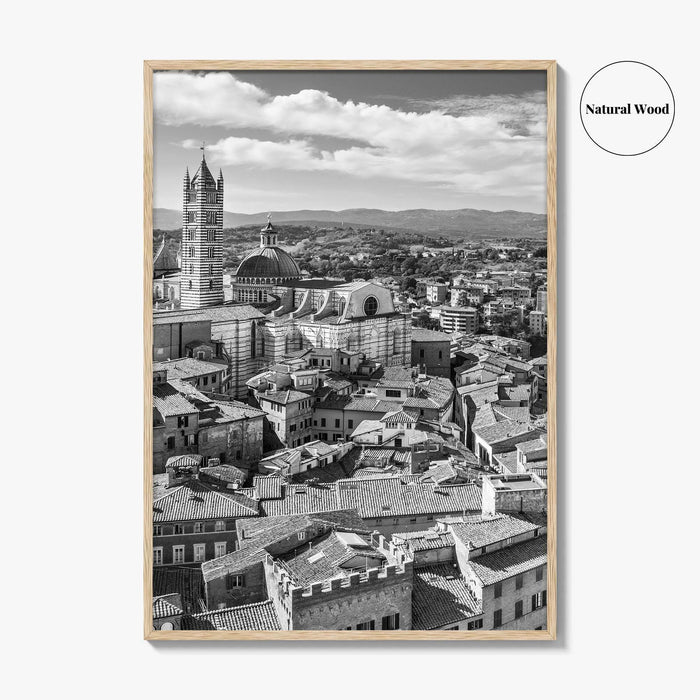 Siena Black and White Fine Art Photo Print, Tuscany Italy Duomo, Mangia Tower Poster