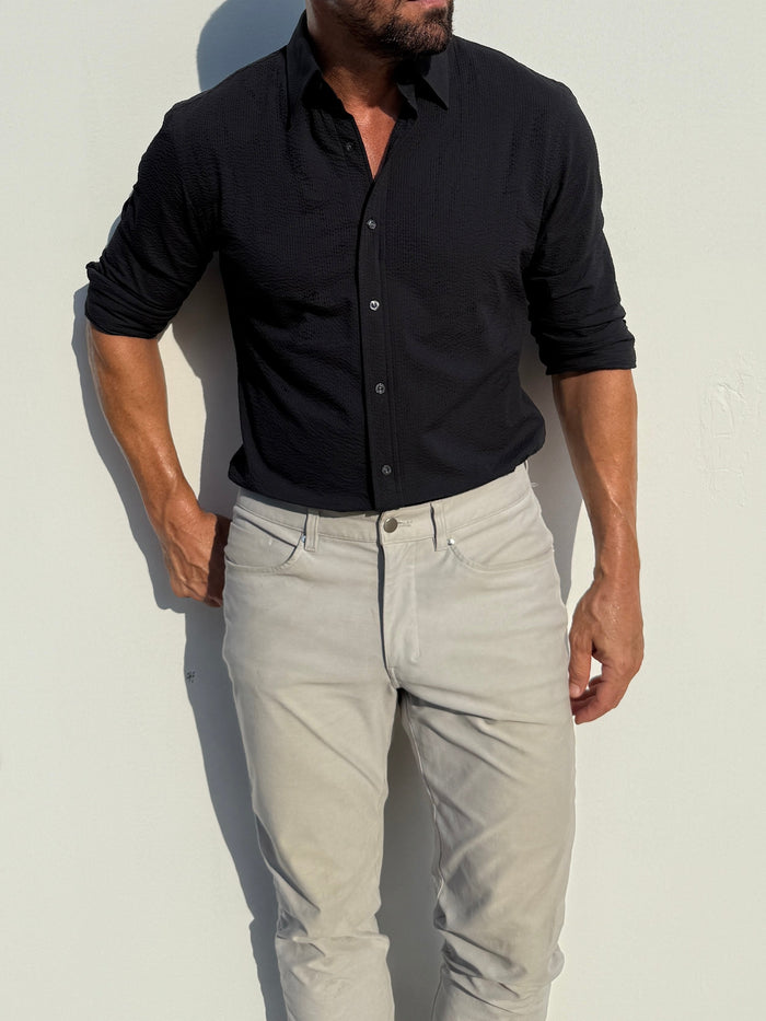 Solid Seersucker Long Sleeve - Black
