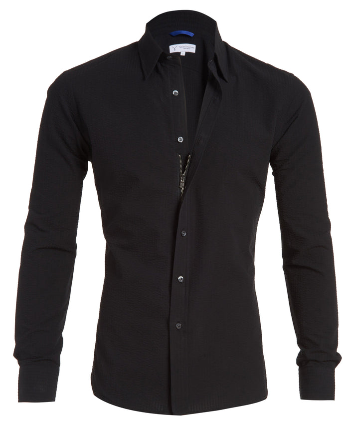 Solid Seersucker Long Sleeve - Black