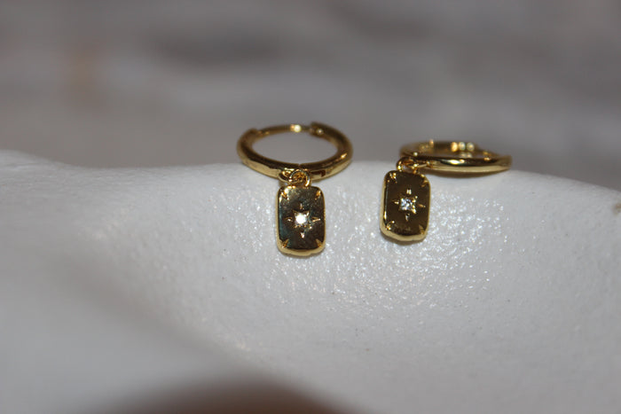 Star Rectangle Huggie Hoop Earrings