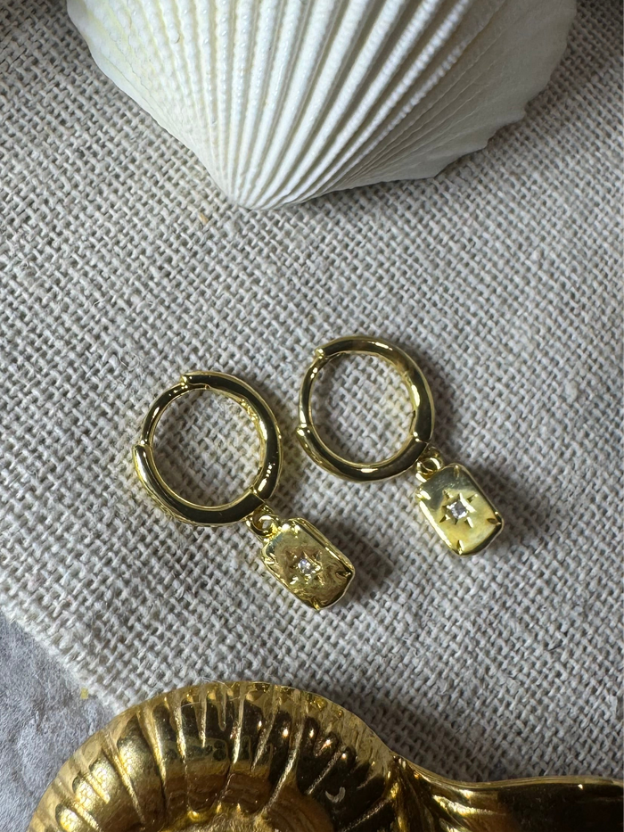 Star Rectangle Huggie Hoop Earrings