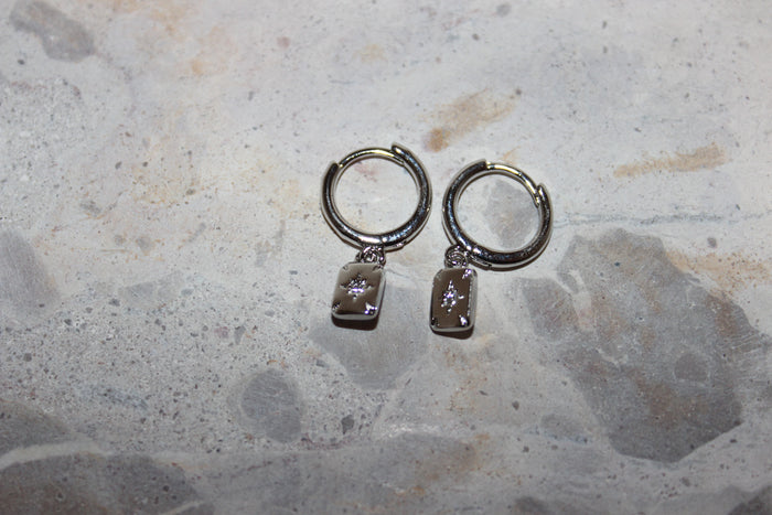 Star Rectangle Huggie Hoop Earrings