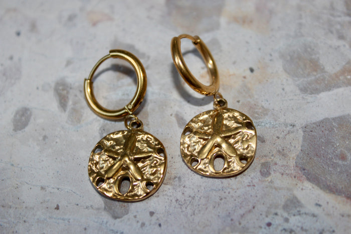 Starfish Sand Dollar Huggie Hoop Earrings
