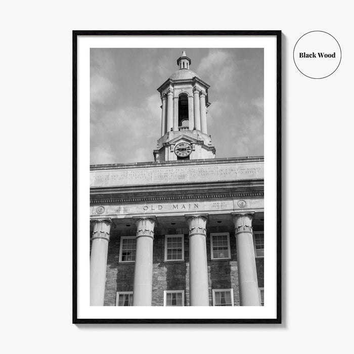 State College Black and White Fine Art Photo Print, Old Main University Park Poster