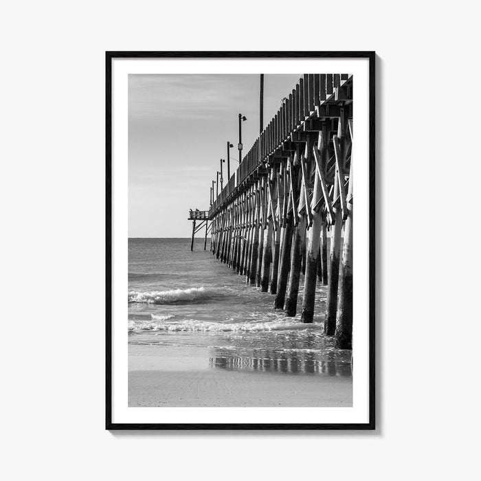 Surf City Black and White Fine Art Photo Print, Ocean Pier, USA Wall Poster