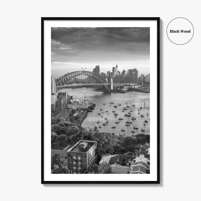 Sydney Skyline Black and White Fine Art Photo Print, Harbour Bridge Australia Poster