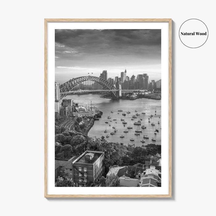 Sydney Skyline Black and White Fine Art Photo Print, Harbour Bridge Australia Poster