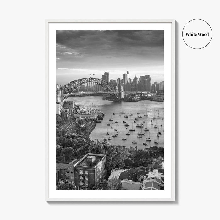 Sydney Skyline Black and White Fine Art Photo Print, Harbour Bridge Australia Poster