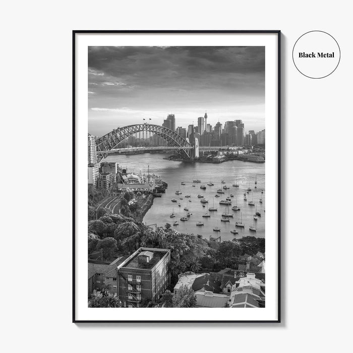 Sydney Skyline Black and White Fine Art Photo Print, Harbour Bridge Australia Poster