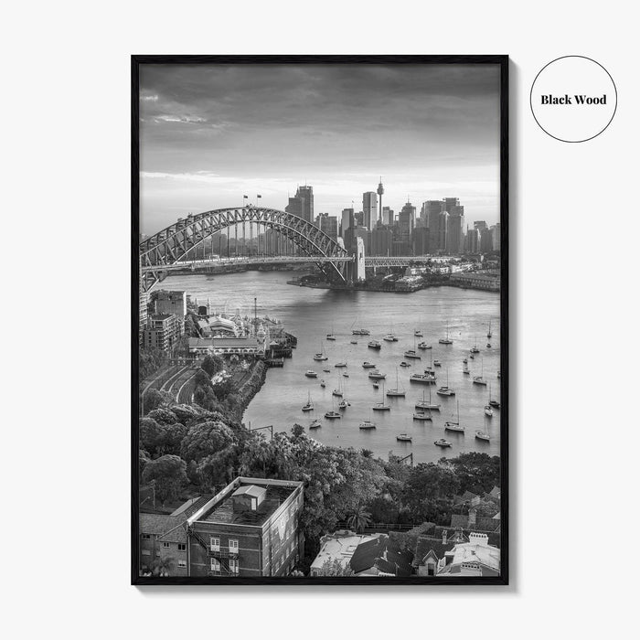 Sydney Skyline Black and White Fine Art Photo Print, Harbour Bridge Australia Poster