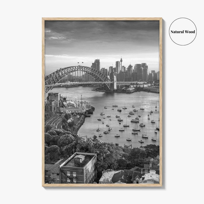 Sydney Skyline Black and White Fine Art Photo Print, Harbour Bridge Australia Poster