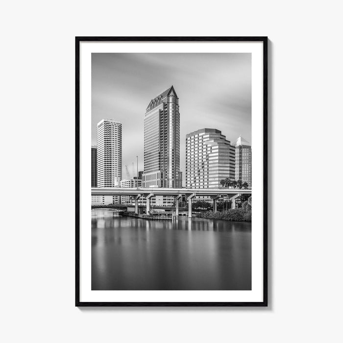 Tampa Skyline Black and White Fine Art Photo Print, Downtown, Florida, Hillsborough River, Poster