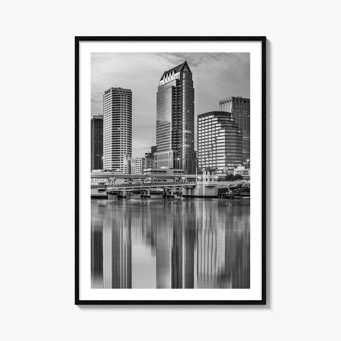 Tampa Skyline Black and White Fine Art Photo Print, Florida Downtown, USA Wall Poster