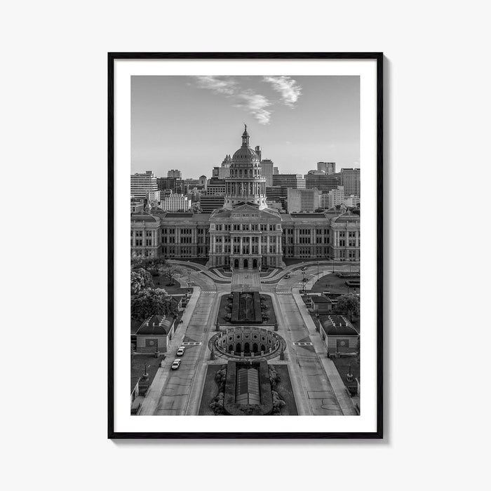 Austin Black and White Fine Art Photo Print, Texas State Capitol, TX, Poster