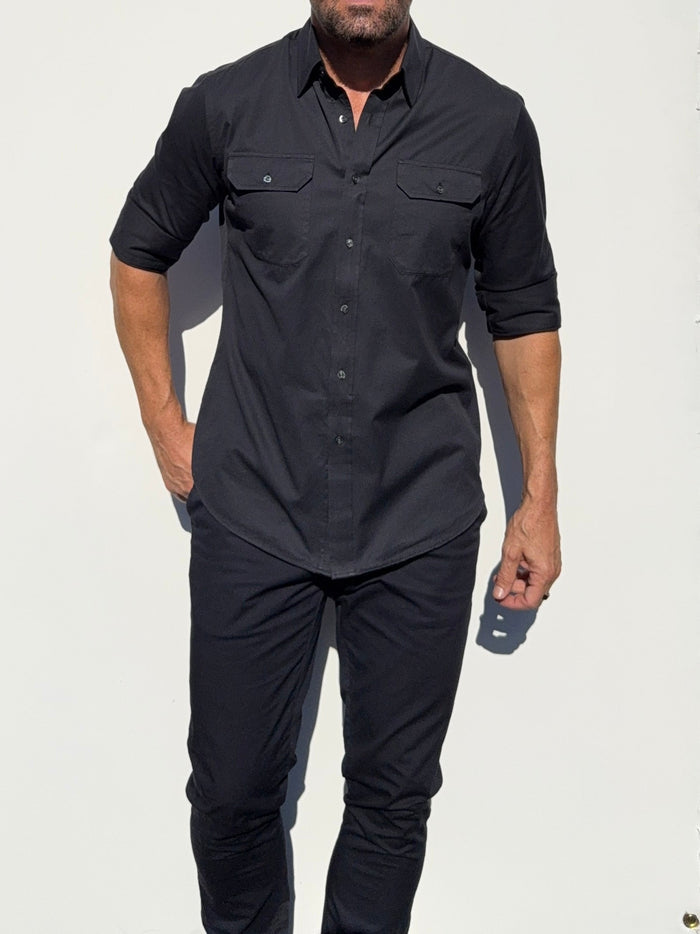 The Utility Shirt in Twill - Jet Black