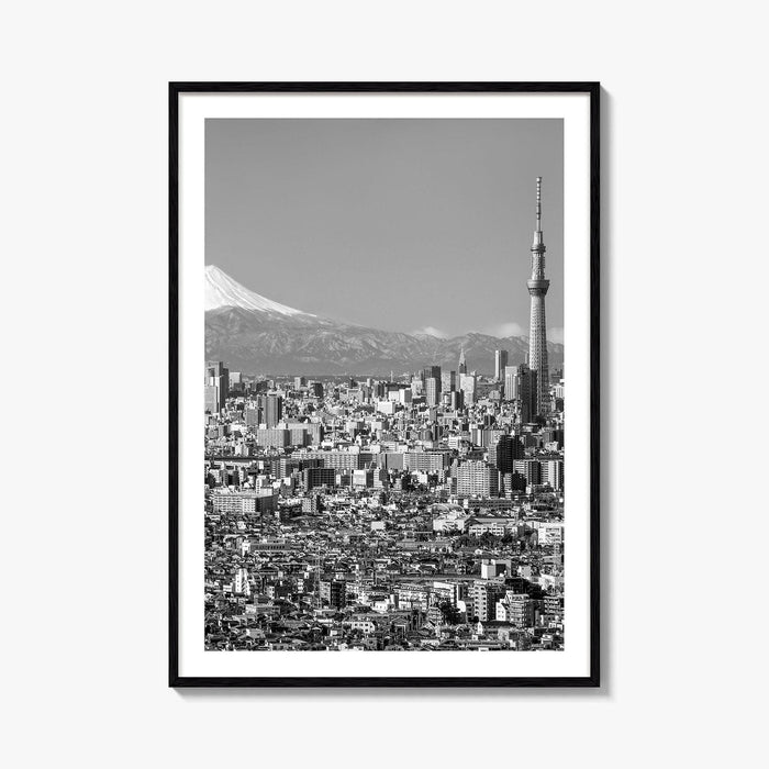 Tokyo Skyline Black and White Fine Art Photo Print, Mt Fuji Skytree Japan Poster