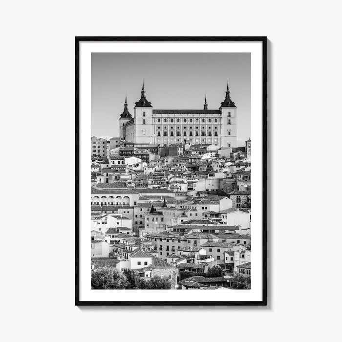 Toledo Spain Black and White Fine Art Photo Print, Alcazar Cityscape, Poster