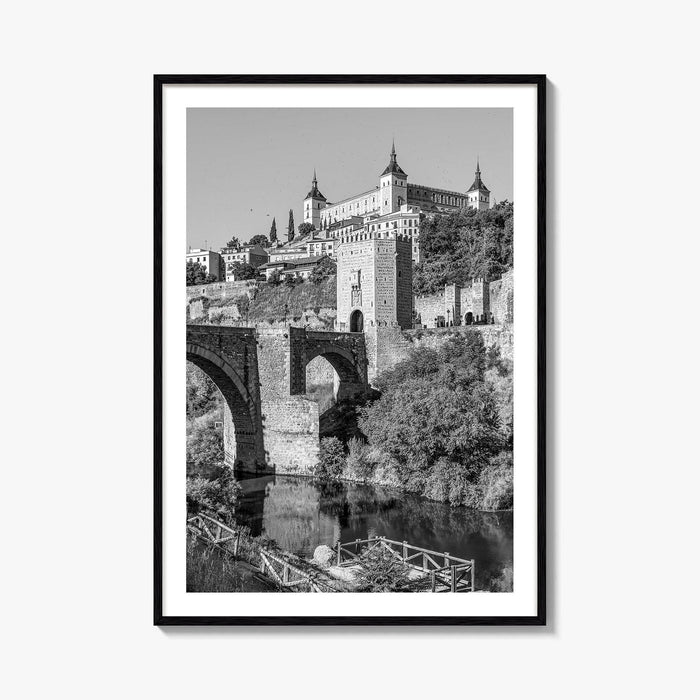 Toledo Spain Black and White Fine Art Photo Print, Tagus River, Old Town Poster