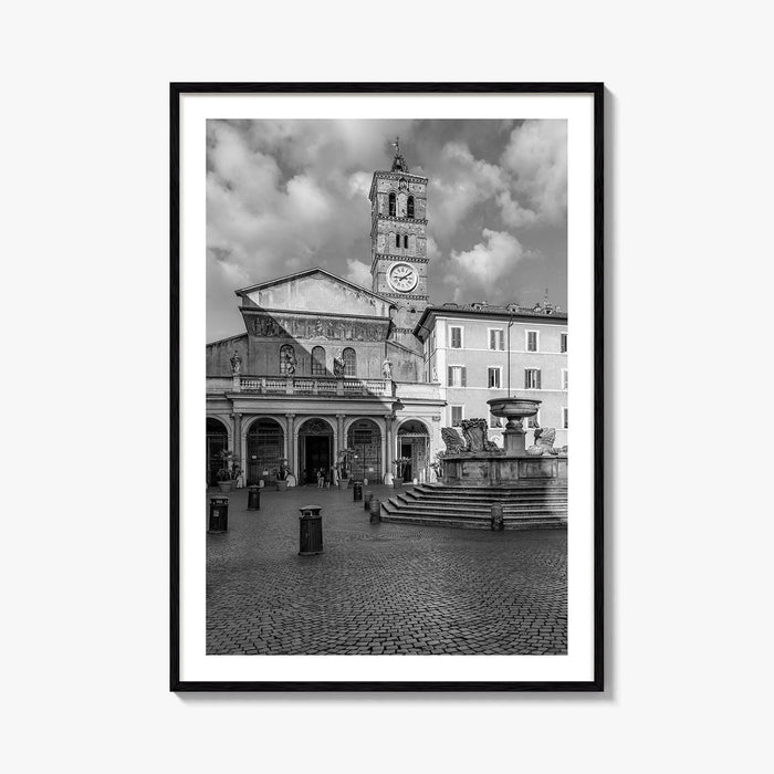 Trastevere Black and White Fine Art Photo Print, Santa Maria Basilica, Rome Roma Italy