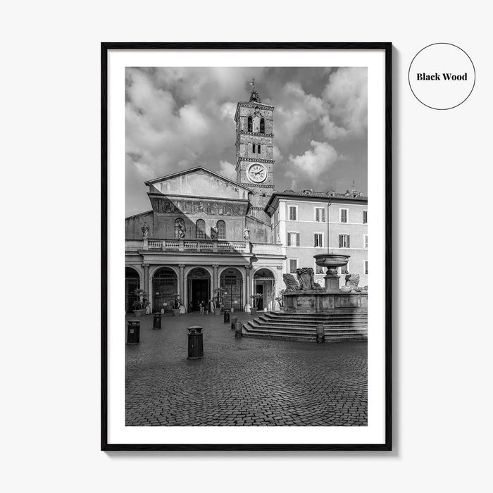 Trastevere Black and White Fine Art Photo Print, Santa Maria Basilica, Rome Roma Italy