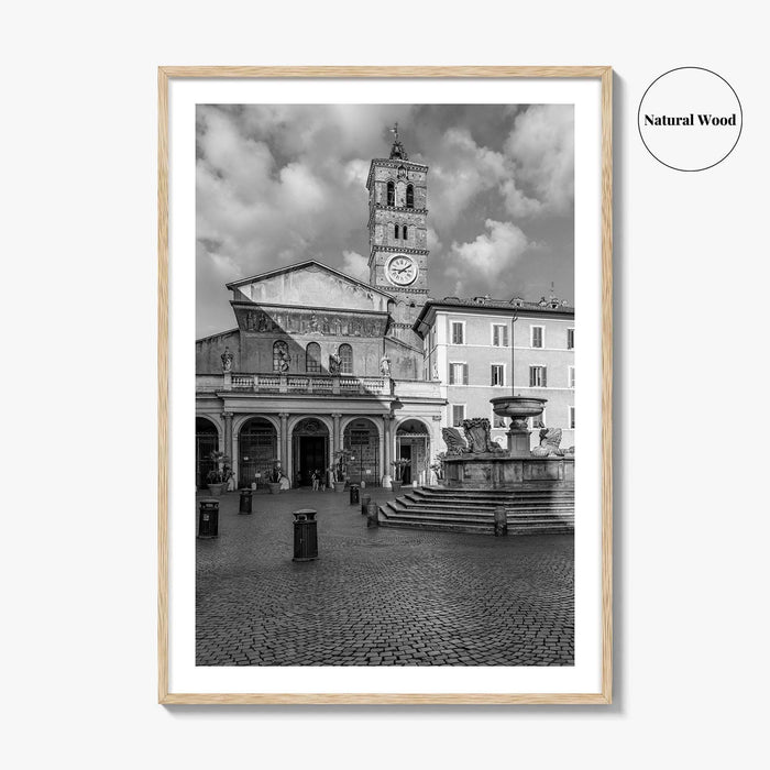 Trastevere Black and White Fine Art Photo Print, Santa Maria Basilica, Rome Roma Italy