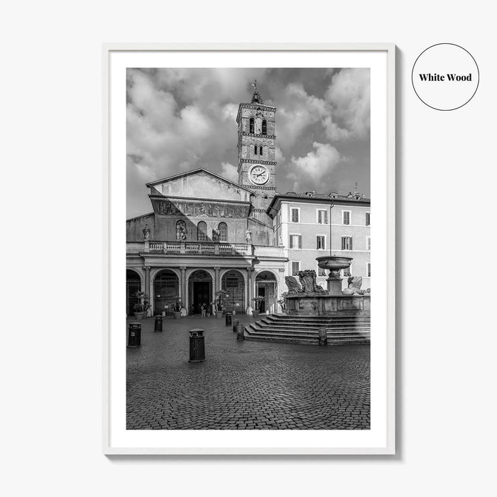 Trastevere Black and White Fine Art Photo Print, Santa Maria Basilica, Rome Roma Italy