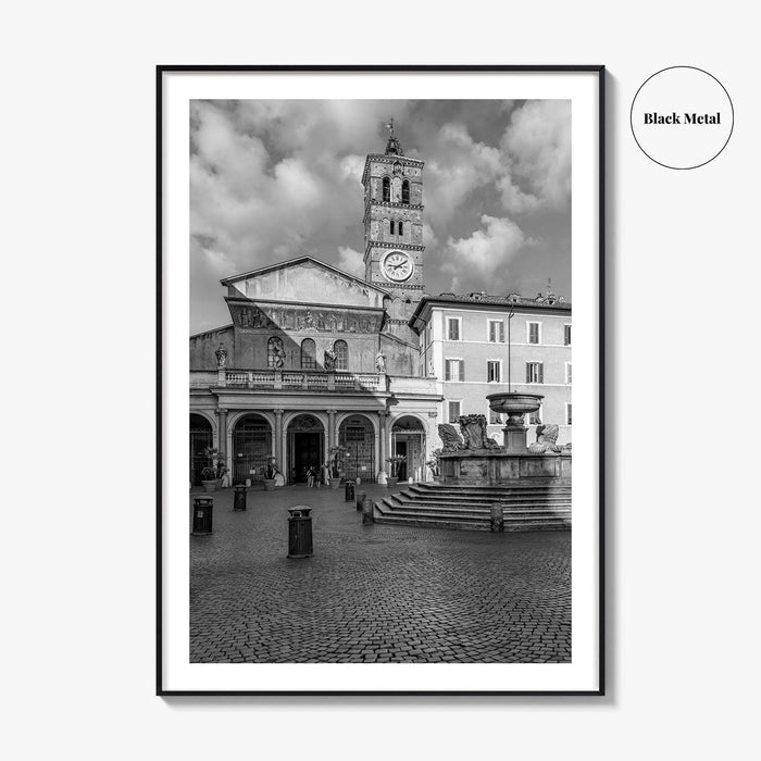 Trastevere Black and White Fine Art Photo Print, Santa Maria Basilica, Rome Roma Italy