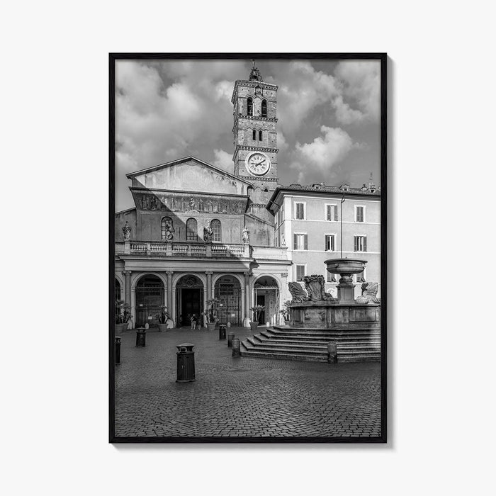 Trastevere Black and White Fine Art Photo Print, Santa Maria Basilica, Rome Roma Italy