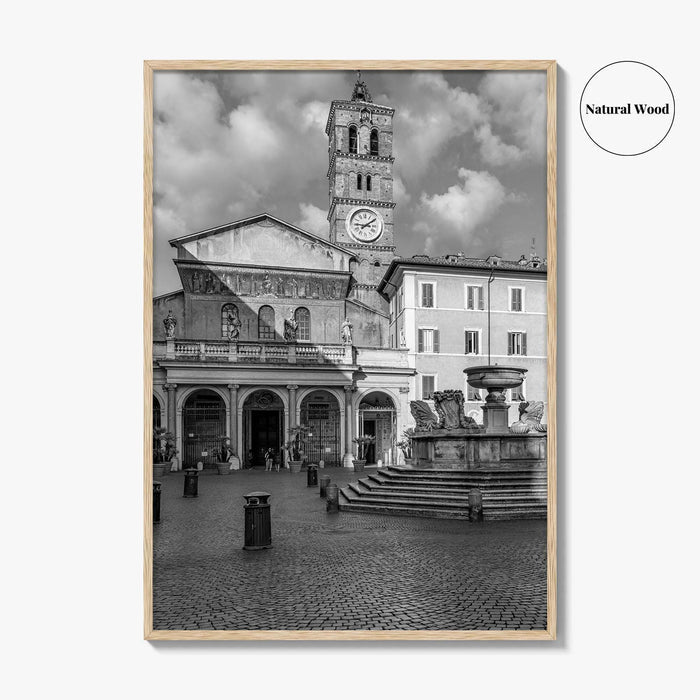 Trastevere Black and White Fine Art Photo Print, Santa Maria Basilica, Rome Roma Italy