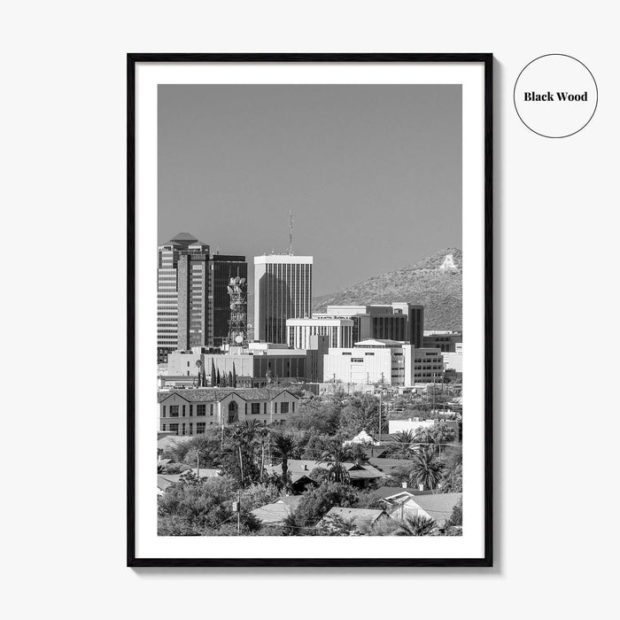 Tucson Skyline Black and White Fine Art Photo Print, Arizona Wall Poster, USA City